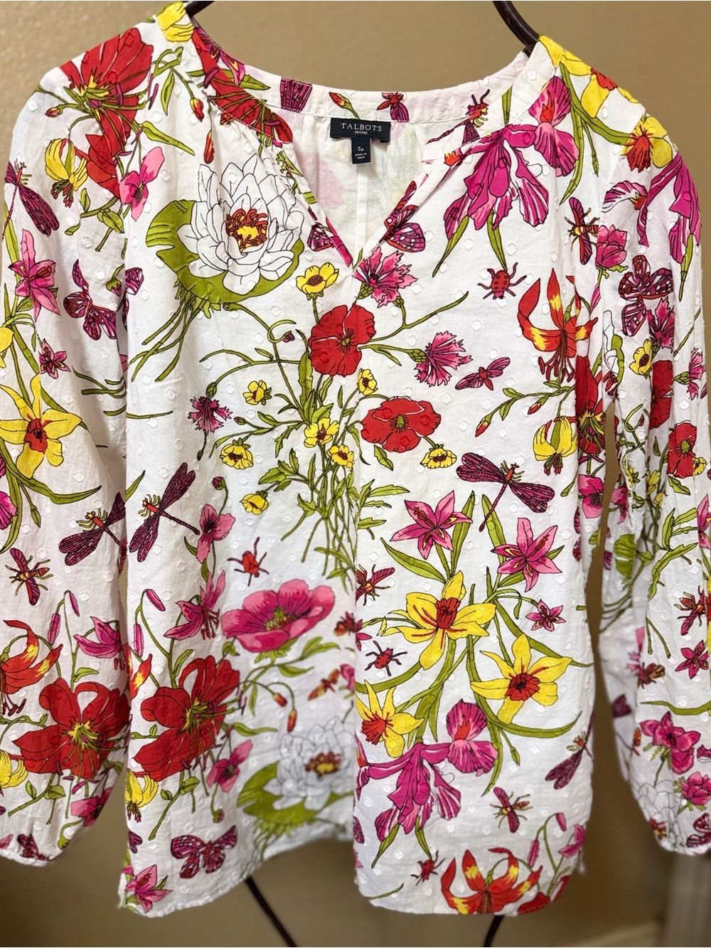 Talbots White Floral V-Neck Blouse S